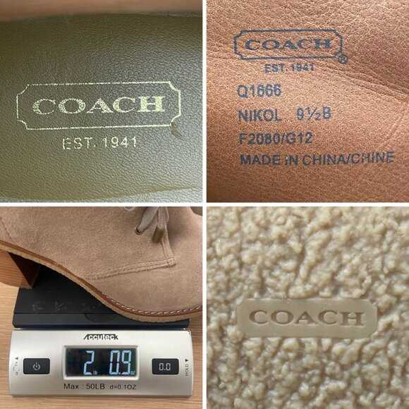 Coach Boots Women 9.5 B Ankle Booties Nikol Tan Beige Suede Heels Turnlock - Picture 13 of 13